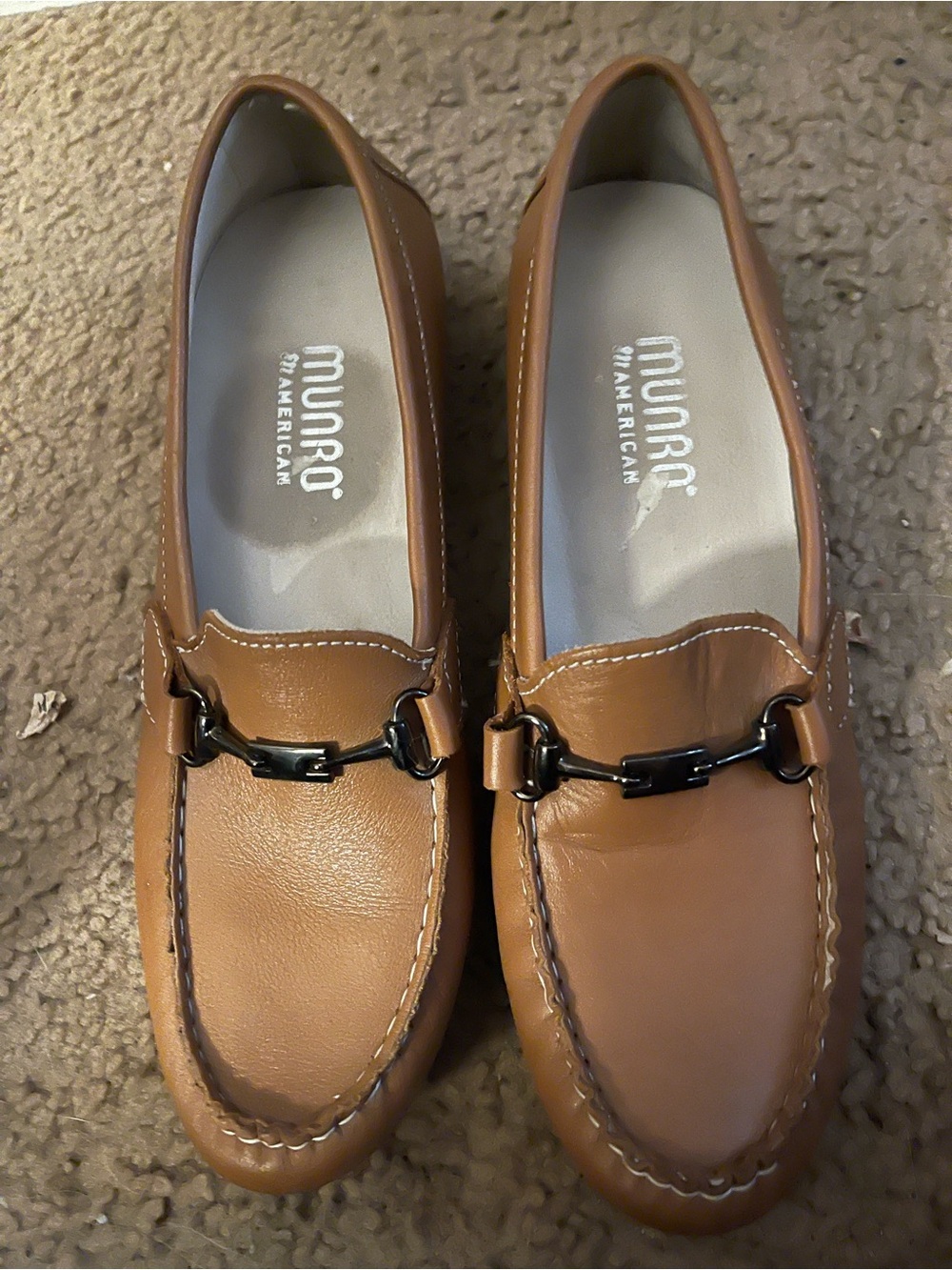 Munro Tan Leather Slip-On Loafers with Black Soles
